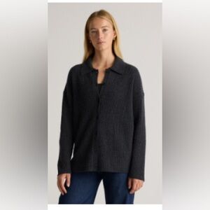 Quince Mongolian Cashmere Wide Rib Oversized Collared Cardigan